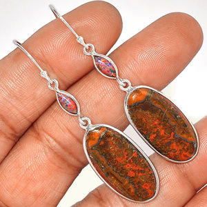 Red Earring, Fire opal and 925 Sterling Silver